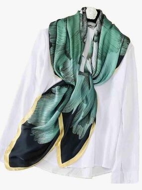 🌼POKEEDIOTY🌼 Floral Silk-Feel Scarf Wrap in Teal, Aqua, & Yellow